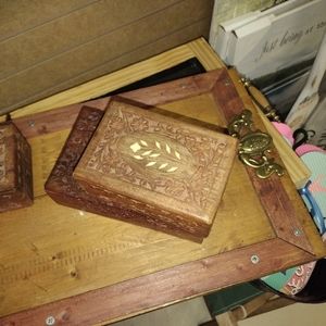Three Vintage Hand Carved Wood Boxes